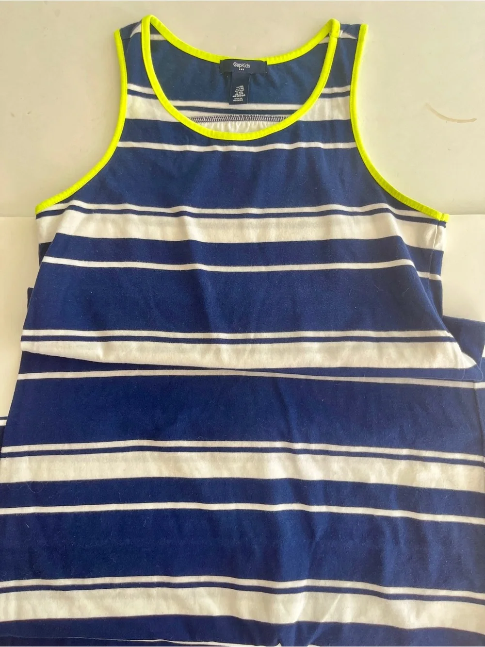 Summer Navy & White Stripe Tank dress Neon Trim kids XXL women’s XS girls 14-16